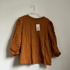 Stretchy Long Sleeve Top Brown Spring Tops For Brunch, Brown Cotton Tops For Spring, Brown Cotton Top For Spring, Brown Cotton Blouse For Spring, Crew Neck Tops For Fall Brunch, Fall Crew Neck Blouse For Brunch, Crew Neck Blouse For Fall Brunch, Fall Brunch Blouse With Crew Neck, Fall Brunch Crew Neck Tops