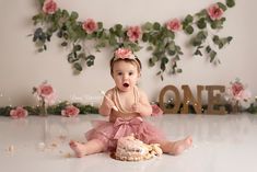 Rose Smash Cake 1st Birthdays, Floral 1st Birthday Photoshoot, Flower Cake Smash 1st Birthdays, Floral First Birthday Photoshoot, 1st Birthday Smash Cake Photoshoot, Floral Cake Smash, Cake Smash Girl, Smash Cake Photography