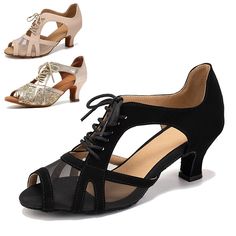 Category:Salsa Shoes,Dance Shoes,Latin Dance Shoes; Upper Materials:Suede,Mesh,Synthetics; Embellishment:Lace-up,Tulle; Lining Material:Synthetic; Heel Type:Low Heel; Actual Heel Height:1.97; Gender:Women's; Size Suggestion:standard size, select your usual size; Toe Shape:Peep Toe; Style:Ankle Boots,Mesh; Outsole Materials:Suede; Occasion:Party,Practice,Ballroom Dance; Age Group:Adults'; Closure Type:Lace-up; Customized Shoes:Customizable; Listing Date:04/17/2024; Production mode:Self-produce; 2 Salsa Shoes, Latin Shoes, Shoes Party, Latin Dance Shoes, 2024 Trends, Dance Performance, Latin Dance, Ballroom Dance, Stylish Shoes