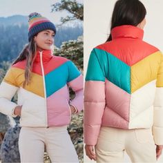 New With Tags Marine Layer Big Sky Puffer Jacket Size Xl One Teeny Tiny Mark On Pocket Our Freshest Take On Marine Layer's Bestselling Puffers Of All Time. Walking Around The Lodge Or On The Slopes, This Will Be The Most Complimented Jacket On The Mountain! Tags: Rainbow Chevron Skiing Winter Retro Puffer Down Quilted Jacket Cold Weather Vibrant Colorful Snow Clothes, Female Marines, Rainbow Chevron, Snow Outfit, Marine Layer, Winter Outerwear, Snow Jacket, Big Sky, Sewing For Beginners