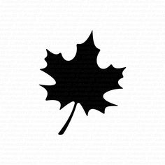 a black and white silhouette of a maple leaf on a white background with the word, fall