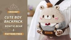 crochet cute boy backpack with bowtie bear pattern free