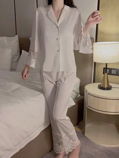 Satin Ice Silk Pajamas
The main fabric of sling: 95.3% polyester fiber 4.7% spandex Mesh: 90% nylon 10% spandex
Lace base fabric: 100% nylon Water-soluble embroidery thread: 100% polyester fiber
The main fabric of shorts: 95.3% polyester, 4.7% spandex, lace: 100% nylon
The main fabric of pants + robe: 95.3% polyester fiber 4.7% spandex Lace: 90% nylon 10% spandex




Size/cm


Sling Bust


Sling Waist


Sling Length


Shorts Length


Shorts Waist


Robe Bust


Robe Shoulder


Robe Length


Pants Elegant Bedtime Sets For Spring, Solid Color Bedtime Sets For Spring, Elegant Lounging Sets With Long Pants, Beige Stretch Sleepwear For Loungewear, Elegant Stretch Sleepwear For Lounging, Stretch Long Sleeve Sleep Sets, Stretch Long Sleeve Sets For Pajama Party, Spring Nightwear Sets Fitted, Beige Stretch Loungewear Set