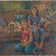 Susan Ryder ‘Girls Dogs and Guinea Pigs’ Child Portrait, Free Dogs, Artist Statement, Girl And Dog, Love Painting