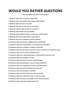 an image of a question sheet with the words would you rather have questions?