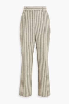 Striped Flare Pants, Pants For Woman, Tweed Pants, Womens Tweed, Beige Pants, Bootcut Pants, Pocket Belt, Flared Pants, Tapered Pants