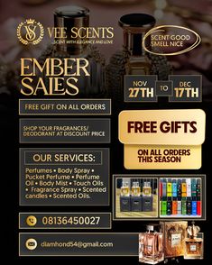 an advertisement for the perfume store ember sales