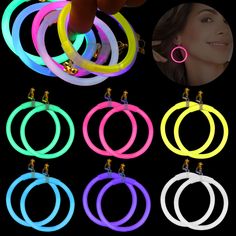 PRICES MAY VARY. Set Content: you will receive 36 pairs of 5 cm/ 2 inch diameter luminous circle earrings, including purple, pink, white, yellow, green and blue, 6 cute colors, a color of 3 pairs, plenty, enough for your daily use and entertainment Extremely Bright and Serve for Long: these light up hoop earrings are made of quality materials and undergo strict quality control, so they're bright enough to glow for up to 6 hours, you can enjoy your party night without worrying about being lost in Eyeball Earrings, Dark Earrings, Dark Rings, Halloween Party Decorations, Dark Party, Stick Earrings, Halloween Toys, Halloween Costume Accessories