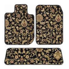 four piece carpeted set with gold and black floral design on the front, back and sides