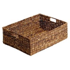 an empty wicker basket on a white background