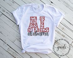 White Relaxed Fit Shirt For School Spirit, White Relaxed Fit T-shirt With School Spirit, White Relaxed Fit T-shirt For School Spirit, Alabama T Shirts, Alabama Shirts, Vinyl Monogram, University Shirt, Alabama Roll Tide, Types Of T Shirts