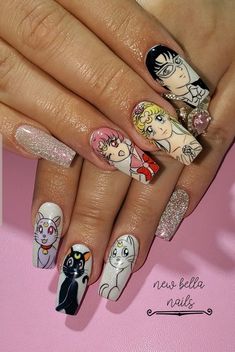 Animation Nails, Character Nails, Bella Nails, Long Square Nails, Tapered Square Nails, Winter Nails Acrylic