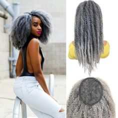 PRICES MAY VARY. Natural Marley ponytail drawstring hair extension quick wrap pony is convenience and beautiful. Marley Twist braid hair drawstring ponytail is easy to install and maintain. MATERIAL: High-quality synthetic ombre grey afro kinky puff drawstring ponytail, the lightest matte high-temperature silk loc drawstring ponytail extension which makes it looks natural, soft, washable, and full. SIZE: 18-inch long Jamaican twist braid hair ponytail for black women. Marley twist crochet hair p Marley Ponytail, Marley Hair Ponytail, Jamaican Twist, Easy Black Hairstyles, Ponytail For Black Women, Silver Queens, Gray Wigs, Hair Braid Patterns, Marley Twist