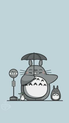 a totoro with an umbrella and other items