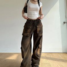 Wiaofellas Distressed Brown Wasteland Style Pocket Stitching Jeans Women Fashion Street Loose Low Waist Straight Leg Pants Y2k Pants window.adminAccountId=251896903; Stitching Jeans, Pocket Stitching, Pants Y2k, Y2k Pants, Jeans Women, Brown Fashion, Low Waist, Fashion Street, Straight Leg Pants