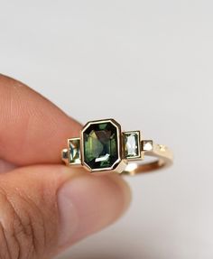 Limited Edition 113 | 18k Yellow Gold & Green Sapphire | Zoe & Morgan Green Engagement Rings, Jewelry Showcases, Green Sapphire, Designer Jewellery, Bling Rings, Custom Rings, Cute Jewelry, Unique Rings