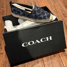 Coach Denim Espadrilles Size: Us 6 / Uk 4 / Eur 36.5 / Can 230 Condition: Nwt Casual Denim Espadrilles With Round Toe, Coach Espadrilles, Espadrilles Outfit, Coach Denim, Brown Espadrilles, Denim Espadrilles, Blue Espadrilles, Lace Up Espadrilles, Slip On Espadrilles