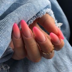 Almond Acrylic Nails Designs, Summer Nails Almond, Almond Acrylic, Peach Nails, Ombre Acrylic Nails, Glow Nails, Almond Nails Designs, Almond Acrylic Nails