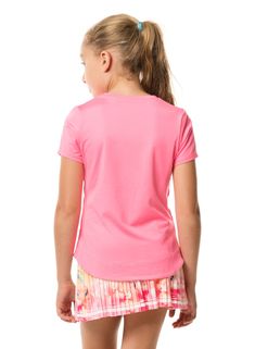 A clean, classic tennis look with Lucky’s modern touch. This Pink, round neck short sleeve in our Performance Jersey has a high-low shirt tail hem, and side mesh inserts for breathability. Pink Relaxed Fit T-shirt For Sports, Pink Short-length Cotton Activewear, Pink Short Sleeve Sportswear T-shirt, Pink Moisture-wicking Short Sleeve Activewear, Pink Relaxed Fit Sports T-shirt, High Low Shirt, Tennis Shop, Love Store, Pink Round