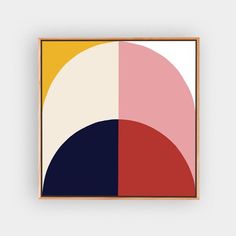 an abstract art piece with two different colors on the same square, and one is red, yellow, blue, and white