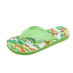 The flip flops have a canvas thong Sandals Size: 8.  Color: Green.  Pattern: camouflage. Casual Green Non-slip Flip Flops, Green Slip-on Summer Flip Flops, Green Slip-on Flip Flops For Beach Season, Green Textured Slip-on Flip Flops, Outdoor Green Open-toe Flip Flops, Thong Sandals, Flat Sandals, Camouflage, Flip Flops