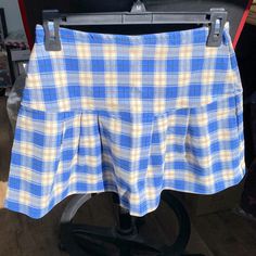 Pleated All Around Stretchy Pull On. Very Cute. Small: 26” Waist Medium: 28” Waist Large: 30” Waist X-Large: 32” Waist Womens Plaid, Blue Cream, Mini Skirt, Womens Skirt, Color Blue, Mini Skirts, Plaid, Skirt, Cream