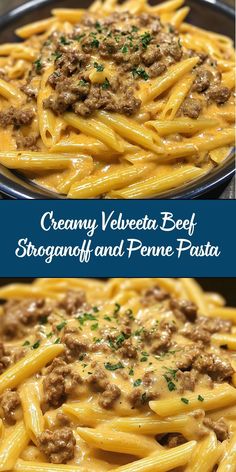 creamy veggie beef pasta with ground meat and penne pasta