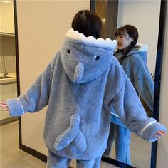 Shark Women's Pajamas Flannel Hooded Sleepwear Kawaii Pijama Female Set with Pants Cute Pyjamas Kawaii Winter Hoodie For Loungewear, Kawaii Cotton Sleepwear For Winter, Cute Cotton Hooded Sleepwear, Kawaii Hooded Sleepwear For Sleepovers, Kawaii Winter Sleepwear, Cute Pyjamas, Cute Halloween Party, Female Pants, Shark Hoodie