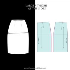 the front and back view of a skirt with measurements for each side, which is shown below