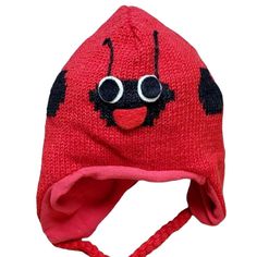 Wool Hat Lady Bug Design One Size Red Your Child Will Stay Warm And Look Adorable In This 100% Wool Hat Featuring A Lady Bug Design. This Quality Made Hat Features A Soft Fleece Lining, Ear Flaps, And Braided Ties For Security. Wool Hat Winter/Cold Weather Made In Nepal Hand Wash Size: Unisex Kids One Size Condition: New Nwot Item Lp774-A-2008-1of1 Red Warm Outdoor Hat, Warm Red Hat For Outdoor, Warm Red Outdoor Hat, Cute Red Winter Hat, Playful Red Beanie Hat, Playful Adjustable Red Hat, Red Knitted Cotton Hat, Playful Red Winter Hat, Red Cotton Knitted Hats