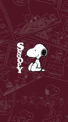 snoopy wallpaper with the word snoopy written in white and black on it