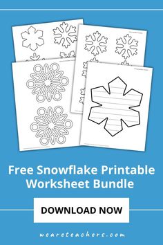 three snowflake printable worksheet bundle with the text, free snowflake printable worksheet bundle