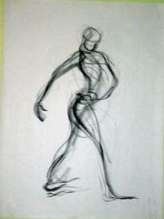 a black and white drawing of a man running