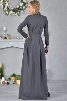 Grey Maxi Dress, Shirt Dress, Belt Dres Grey maxi dress with front buttons ➤ Features > Dress length: 150cm (59,05'') > Long sleeves > Collar > Folds in skirt part > Separated belt > Lining ➤ Sizing My Size Guide in FAQ section below will help you define the perfect size match. The item can also be made according to your measurements - just message them to me. ➤ Delivery Your item is made-to-order and will be ready within 2-7 days. Average delivery times: > North America: up Fitted Maxi Length Cotton Shirt Dress, Fitted Cotton Maxi Shirt Dress, Cotton V-neck Maxi Dress With Buttons, Long Sleeve Cotton Dresses With Covered Buttons, Elegant Cotton Maxi Dress With Button Closure, Winter Long Sleeve Maxi Dress With Buttons, Fitted A-line Maxi Dress With Button Closure, Modest Long Sleeve Maxi Dress With Buttons, Long Cotton Dress For Work