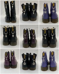 "Welcome to some of my selection of Doc Marten charms 🤗 LISTING REVAMPED 04.11.2023 - I hope you like the new style! For ease of searching the listings I shall tag them as \"Docs Pentagram\", \"Docs Skull\" etc.  Your search within the shop should bring up what you are looking for using the search style as above.  If not, then I may not yet have it listed. I shall keep adding listings as quickly as possible!  If there is something specific you require, please do message me and I shall see if I have a pendant readily available or order it in for you. Fitted with a stainless steel jump ring (for strength and longevity) onto a silver tone alloy decorative pendant bail and mounted on a platinum coloured zinc alloy spring O Rings measuring approximately 27mm outer diameter, 4mm thick with a 20 Dr Martens Accessories, Doc Marten Accessories, Doc Martens Accessories, Boot Charms Docs, Dr Martens Charms, Doc Marten Charms, Doc Martins Shoes, Boot Decor, Doc Boots