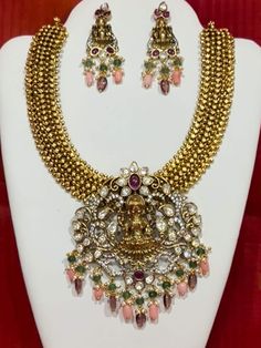 Beautiful heavy grand looking 1 Gram gold  necklace with earrings Heavy Gold Necklaces For Festive Occasions, Heavy Gold Temple Jewelry, Heavy Gold Jewelry For Diwali, Heavy Gold Plated Kundan Necklace For Festivals, Heavy Temple Jewelry Set In 22k Gold, Heavy Gold Plated Necklace For Festivals, Heavy 22k Gold Temple Jewelry Set, Festive Gold Costume Jewelry Necklace, Heavy Gold Plated Temple Jewelry