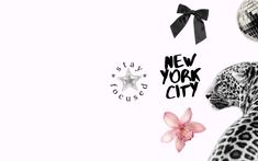 the new york city skyline is decorated with black and white art deco, including a pink flower