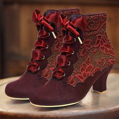 Category:Boots; Upper Materials:Lace; Embellishment:Lace; Season:Winter,Fall,Spring; Heel Type:Kitten Heel; Gender:Women's; Toe Shape:Round Toe; Type:Booties Ankle Boots; Style:Elegant,Fashion,Vintage; Heel Height(inch):1-2; Outsole Materials:Rubber; Occasion:Outdoor,New Year,Valentine's Day,Party; Closure Type:Lace-up; Listing Date:12/19/2023; 2023 Trends:Heel Boots,Plus Size Gothic Lace-up Boots For Fall Party, Fitted Lace-up Winter Booties, Gothic Pointed Toe Platform Boots For Winter, Gothic Heeled Boots With Pointed Toe For Fall, Winter Party High Ankle Martin Boots, Gothic Boots For Fall, Vintage Lace-up Party Boots, Gothic Round Toe Martin Boots For Winter, Gothic Martin Boots With Round Toe For Winter