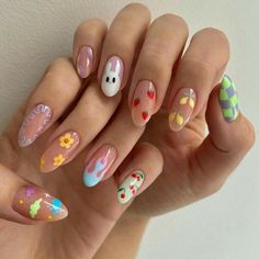 Hippie Nails, Colorful Nails, Kawaii Nails, Short Acrylic Nails Designs, Cute Nail Art, Fire Nails