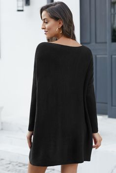 Black Oversized Batwing Sleeve Sweater Dress Spring Black Batwing Sleeve Outerwear, Spring Black Outerwear With Batwing Sleeves, Black Oversized Batwing Sleeve Outerwear, Oversized Black Outerwear With Batwing Sleeve, Black Tops For Daywear In Winter, Black Oversized Tops For Daywear, Batwing Sleeve Sweater, Sweater Dresses, Sweater Dress Women