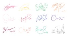 several different colored handwritings on a white background with the words love written below them