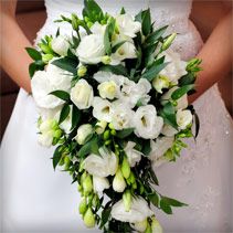 a bridal holding a bouquet of white flowers