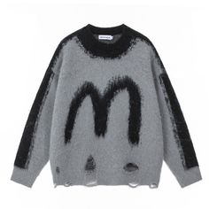 Indulge in the epitome of luxury with our Distressed Mohair Letter Sweater. Crafted from the finest mohair, this sweater features a unique distressed design and an elegant letter accent, adding a touch of sophistication to your wardrobe. Stay warm and stylish with this exclusive and tasteful piece. Features: -40% Acrylic,30Polyester.30Cotton -Crew Neckline -Contrast -Super Soft Fabric -Regular fit -Urban style Winter Distressed Crew Neck Sweater, Distressed Crew Neck Sweater For Winter, Oversized Distressed Winter Sweater, Oversized Distressed Sweater For Winter, Trendy Distressed Winter Sweater, Trendy Distressed Sweater For Winter, Distressed Sweater For Winter Layering, Black Distressed Sweater For Winter, Letter Sweater