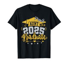 a black shirt with the words proud to graduate and an image of a graduation cap on it