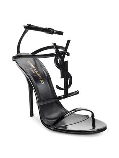 Strappy leather stilettos with signature YSL finish Self-covered stiletto heel, 4'' (110mm) Leather lining Adjustable ankle strap Open toe Leather lining and sole Made in Italy Dr Shoes, Ysl Heels, Yves Saint Laurent Shoes, Ysl Shoes, Stiletto Sandals, Letter Logo, Heel Sandals, Strappy Heels, Womens High Heels