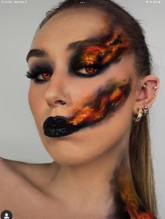 Burn Makeup Halloween, Burn Makeup, Dragon Makeup, Fire Makeup, Holloween Makeup, Effects Makeup, Special Fx Makeup, Face Paint Makeup, Halloween Makeup Inspiration