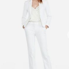 18l Express Columnist Pant A Crisp Fabric With A Sleek & Mid Rise Fit. Has A Barely Boot Cut For A Slimming Effect. (Fitted Through Hip & Thigh) Bundle With Me I Offer A 15% Off Discount If You Bundle With 3 Or More Of My Items. Have A Look Around Luv! :) Fitted Pantsuit With Welt Pockets For Spring, White Straight Hem Bottoms For Office, White Straight Hem Dress Pants For Work, White Dress Pants With Straight Hem For Work, Fitted Tapered Leg Pantsuit For Spring, Fitted Spring Pantsuit With Tapered Leg, Tailored Tapered Leg Spring Suits, Tailored Tapered Leg Suits For Spring, Fitted White Dress Pants For Office