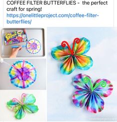 tie - dye butterfly craft for kids to make with coffee filter butterflies and other crafts