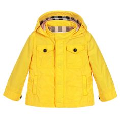 BURBERRY Yellow Hooded Showerproof Baby Jacket Rain Coats, Vinyl Raincoat, Baby Jacket, Raincoats For Women, Boys Clothes