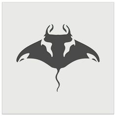 two bats with horns on their heads are shown in this black and white silhouette illustration